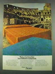 A bedspread drapes all the way to the floor for total coverage that fully encompasses a bed, giving it a formal look. 1974 Sears Bellissimo Bedspreads Ad Works Of Art