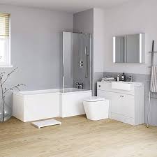 Freestanding vanity units come in many different styles and looks, the advantage with a vanity unit is the amount of drawer space you get with them. Right L Shaped Shower Bath White 1700 Mm Bathroom Suite Vanity Unit Wc Toilet Wash Basin Shower Bath Vanity Units Bathroom Solutions