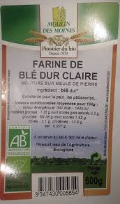 Farine De Ble Dur Claire Moulin Des Moines 500 G