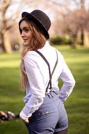 Bowler Hat Suspenders And Shorts Suspenders Fashion Outfits With Hats Women In Suspenders