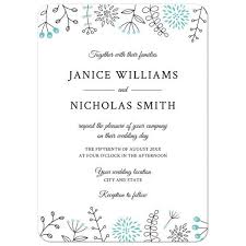 Nature And Flower Doodle Border Modern Wedding Invitation Aqua Blue Wedding Invitations Modern Wedding Invitations Teal Wedding Invitations
