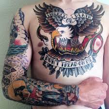 Bald Eagle Banner Male Traditional Tattoo On Chest Traditional Chest Tattoo Cool Chest Tattoos Chest Tattoo