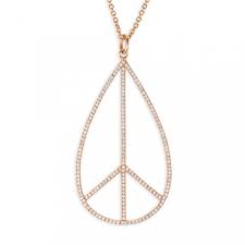 14k Rose Gold Large Teardrop Peace Sign Charm With Pave Diamonds Beautiful 30 14k Rose Gold Rolo Chain Char Peace Sign Necklace Peace Charm Peace Sign Charm