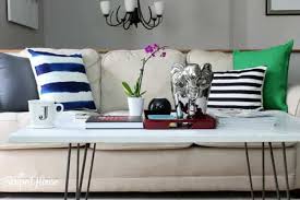 P purlove modern wood coffee table, easy assembly center table nature cocktail table for living room w/chevron pattern & metal hairpin legs, nature rustic rectangular table. Diy Marble Coffee Table The Striped House
