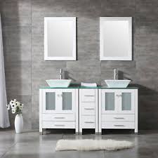 60 Bathroom Double Sink Vanity Cabinet Ceramic Vessel Sink Faucet W Mirror Top 814644028388 Ebay