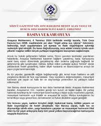 SÖZCÜ GAZETESİNİN AYM KARARINI HEDEF ALAN YANLI VE HUKUK DIŞI HABERCİLİĞİ  KABUL EDİLEMEZ ! - Van Barosu