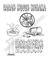Penyalahgunaan dadah yang berpunca daripada banyak faktor mengakibatkan banyak masalah. Lukisan Mewarna Poster Dadah Musuh Negara