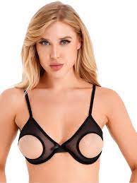 Women See Through Sexy Lingerie Mesh Open Cup Bra Braltte Breast Underwired  Tops 