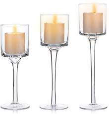Place them on a sideboard or make them the centerpiece of your dining table. Home Decor Candlestick Holder Set Of 3 For Wedding Or Home Decoration Glass Candle Holders For Pillar Candle Or Tea Light Candle Candles Holders