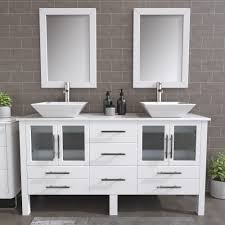 Wood color 16 bathroom vanity cabinet combo set undermount resin vessel sink. White Wood And Trim Porcelain Vessel Sink Double Bathroom Vanity