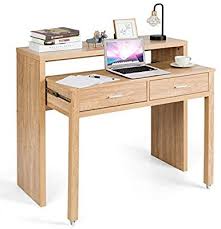 Amazon Com Tangkula Extendable Computer Desk Small Writing Desk With Pull Out Secondary Desk Console In 2020 Desks For Small Spaces Small Writing Desk Computer Desk