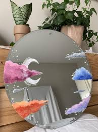 Hand Painted Cloud Mirror Etsy In 2020 Hand Painted Mirrors Mirror Painting Cute Room Decor