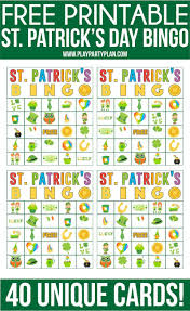 Free Printable Bingo Cards For Kids Free Printable St Patrick S Day Bingo Cards Play Party Plan Kids Party Games Free Printable Bingo Cards St Patrick Day Activities