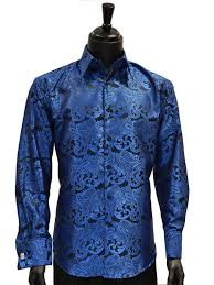 Black And Royal Blue Shirt Manzini Royal Blue Black Paisley Pattern High Collar French Cuff Dress Shirt Ultimate Menswear Royal Blue Shirts Mens Shirt Dress Long Sleeve Shirt Men