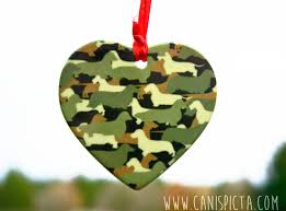 *angels are singing* *sporadic dancing wherever i go* yay! Dachshund Ornament Camo Tree Decoration Camouflage Dog Puppy Home Decor Porcelain Gift Heart Green Breed Unique Animal Lover Doxie Pet Canis Picta Fine Pop Art Online Store Powered By Storenvy