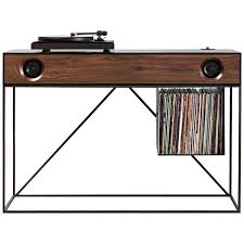Stereo Console Table Jet Black Cabinet With Walnut Front With Turntable Package Stereo Console Console Table Record Console