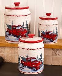 Keep your favorite ingredients within easy reach with these convenient canister sets. Red And White Cannister Set Old Red Pickup Truck Kitchen Decor Man Cave Accents Christmas Red Truck Red Truck Decor Christmas Decorations