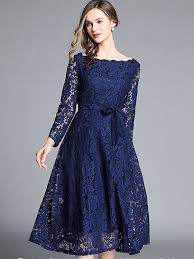Hollow Out Lace Boat Neck Long Sleeve Lacing Big Hem Midi Dress Casual Silk Dresses Long Sleeve Lace Long Sleeve Maxi Dress