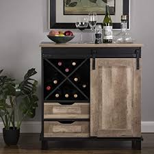Store your beverages and accessories in one convenient location with the kathy ireland home by bush furniture ironworks bar cabinet with wine storage. Amazon Com Glitzhome Wood Rustic Wine Cabinet 2 Sections Bar Cabinet With Wine Storage 31 5 L Sideboard Table With Drawers Wood Sideboard With Wine Display For Kitchen Dining Room Kitchen Dining