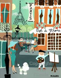 Paris France Mid Century Modern Travel Poster Art Print Retro Vintage Look Mid Century Modern Art Retro Travel Poster Paris Art