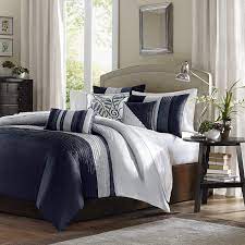 The chic pop of solid navy blue duvet cover set adds an extra layer of style to coordinate your bedroom with elegance. Amazon Com Madison Park Amherst Duvet Cover Set Cal King Navy King King 104 X92 Home Kitchen