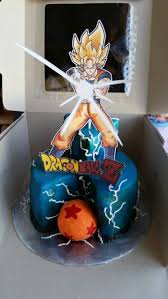 Easy Dragon Ball Z Cake Made With Buttercream Icing And Airbrushed With Royal Blue And Green The Ball Is Covered In Dragonball Z Cake Anime Cake Ball Birthday