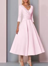 Mothers with a bohemian sensibility. A Line Mother Of The Bride Dress Plus Size Elegant Vintage V Neck Tea Length Satin 3 4 Length Sleeve With Pleats 2021 2021 Us 113 99 Bride Clothes Summer Mother Of The