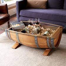 Natural red wine stain in the wine barrel staves and saw mill marks in the beautiful white oak add character to already unique piece of wine barrel furniture. 22 Wine Barrel Coffee Table Ideas