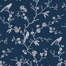 Chinoiserie is an unpasted, paper wallpaper. Floral Wallpaper Chinoiserie Trail 570944 Flowers Birds Blue White Office Living Room
