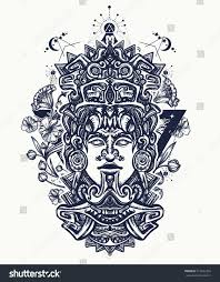 Mayan Tattoo And T Shirt Design Ancient Aztec Totem And Art Nouveau Flowers Mexican God Ad Affiliate De Mayan Tattoos Aztec Tattoo Aztec Tattoo Designs