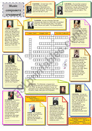 Very formal a secretary, especially one who helps a writer or artist. Music Composers Crossword Esl Worksheet By Marta V
