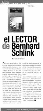 El lector de Bernhard Schlink [artículo] Gonzalo Contreras ...