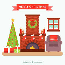 Cartoon apartment livingroom interior house room retro vintage background vector illustration. Free Vector Cozy Christmas Living Room With Fireplace