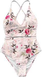 Cupshe Women S Shallow Waters Print Lace Up High Waisted One Piece Swimsuit Medium Pink At Amazon Women S Clothing St Floral Swimwear Modest Swimwear One Piece