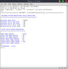 Sep 08, 2019 · latihan soal dasar pemrograman. Membuat Program Menghitung Nilai Mahasiswa Menggunakan Pemrograman Python 2 3 Steemit