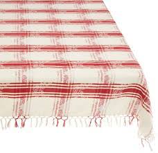 Amazon Com Mahogany Holly Rectangle Jacquard Tablecloth 60 By 90 Inch White Plaid With Lurex Strips And Red P Christmas Table Cloth Table Cloth White Plaid