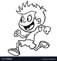 Black And White Boy Drawing Black And White Boy Run Vector Image On Vectorstock Running Drawing Running Cartoon White Boys
