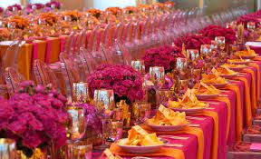 Brights On Alternate Tables Orange And Pink Wedding Fuchsia Wedding Fuschia Wedding