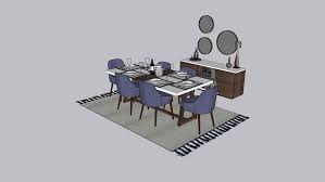 The dining chairs around the table have ornate carvings. Dining Table Set Up 3d Warehouse