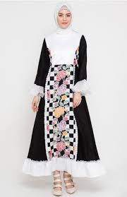 I Love This Abaya Faradiba Material Katun Hitam Kombinasi Batik Cap Encim Motif Catur Variasi Lace Dan Organza Putih Dresses Musl Wanita Pakaian Baju Muslim