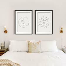 This macrame wall hanging with a cross pattern is a beautiful boho wall art. Boho Sun And Moon Wall Art Prints Set Of Two By Green Lili Notonthehighstreet Com