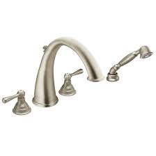 Mezcladora para tina romana de dos. T922bn Moen Kingsley Double Handle Deck Mounted Roman Tub Faucet Trim With Handshower Reviews Wayfair