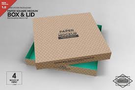 A mockup template featuring a standing square product box over isolated png background. Medium Square Paper Box Lid Mockup By Incdesign On Creativemarket In 2020 Packaging Mockup Paper Packaging Square Paper