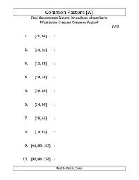 10 6th Grade Math Gcf Worksheet Greatest Common Factors Common Factors Number Sense Worksheets