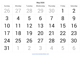 May 2026 Calendar Printable With Large Numbers | Custom Calendar Maker
