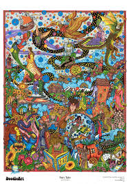 Amazon Com The Original Doodleart Fairy Tales Coloring Poster Toys Games Coloring Posters Doodle Art Posters Doodle Art