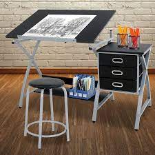 Zeny Adjustable Drafting Table Art Craft Drawing Desk Art Hobby W Stool Drawers Living Room Decor Hobby Lobby Art Table Drawing Desk