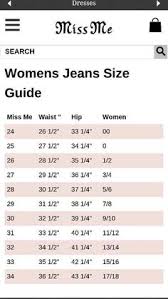 Complete Miss Me Size Chart Womens Miss Me Sizing Chart