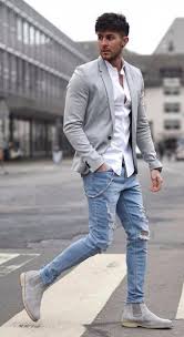 Explore the range, from chelsea boots to military styled leather & suede boots. Grey Suede Chelsea Boots With Light Blue Ripped Jeans Spring Outfits For Men 6 Ideas Outfits Lookastic