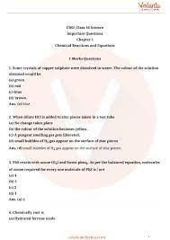 Important Questions For Cbse Class 10 Science Chapter 1 Chemical Reactions And Equations